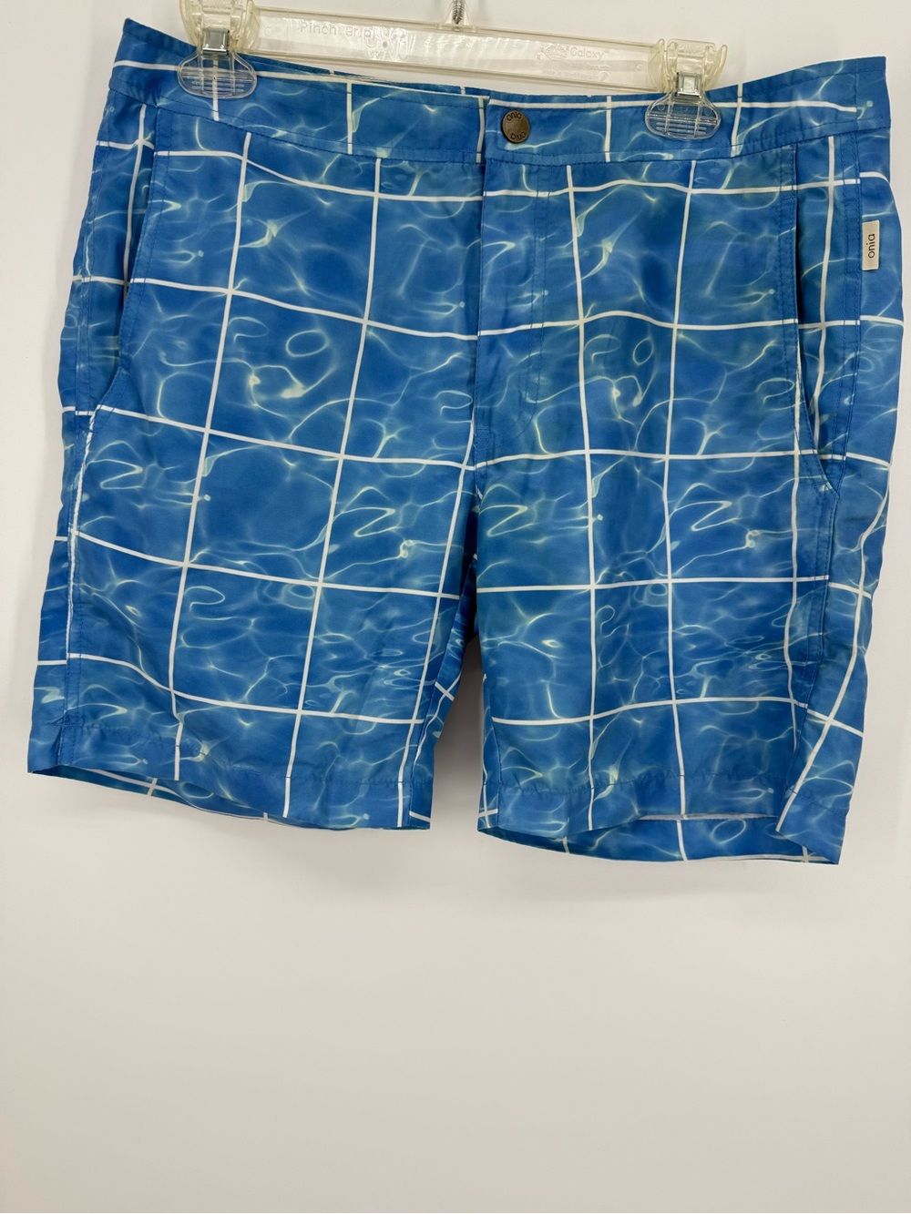 Onia The Calder Swim Trunks Men 32‎ Blue Pool Water Grid Tile Board Shorts 7.5”